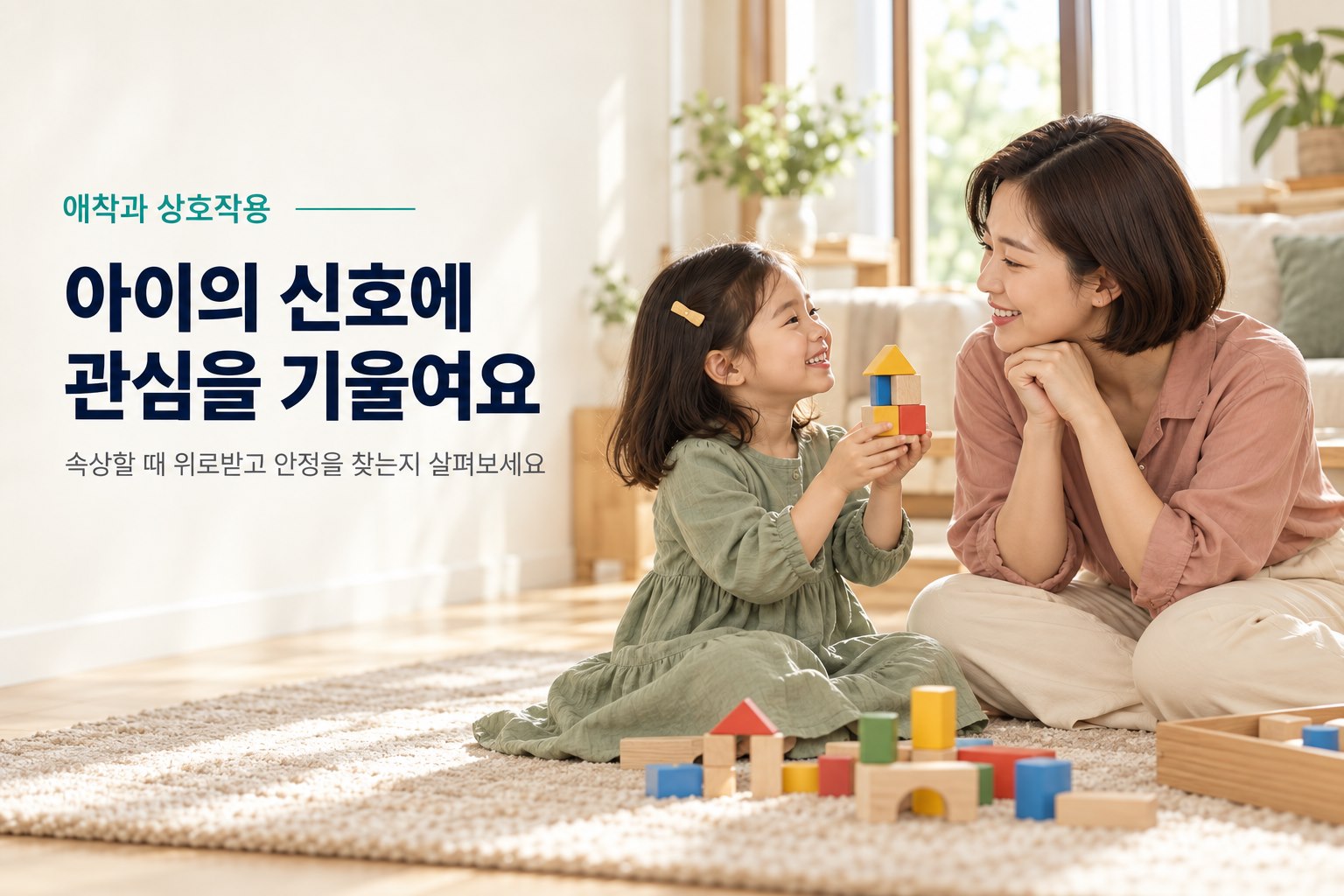 아이의 신호에 관심을 기울이는 보호자와 아이